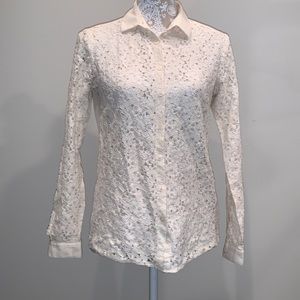 beige lace button up